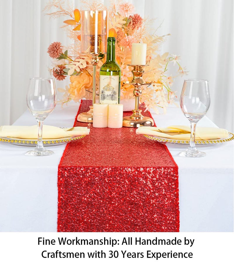 ShiDianYi 12''x72'' Sequin Table Runner - Sparkly Metallic for Wedding, Dinner Reception, Event, Birthday, Baby Shower (1, Red) - Image 3